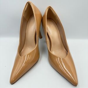 Faryl Nude Heel Gaia Natural Faux Patent Leather Womens Sz 8.5 Formal Prom Party